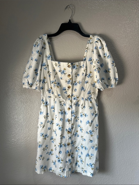 Old Navy Dresses & Skirts - Old Navy White Mini Dress with Blue Floral Print Button Down Sz XS Summer Casual